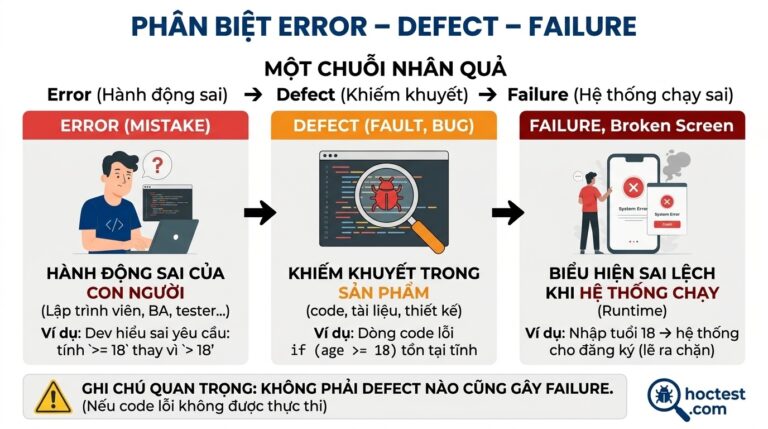 ERROR – DEFECT – FAILURE trong ISTQB khác nhau thế nào?